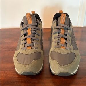Merrell Men's Olive Green and Brown Trail Sneakers with Rust Accents